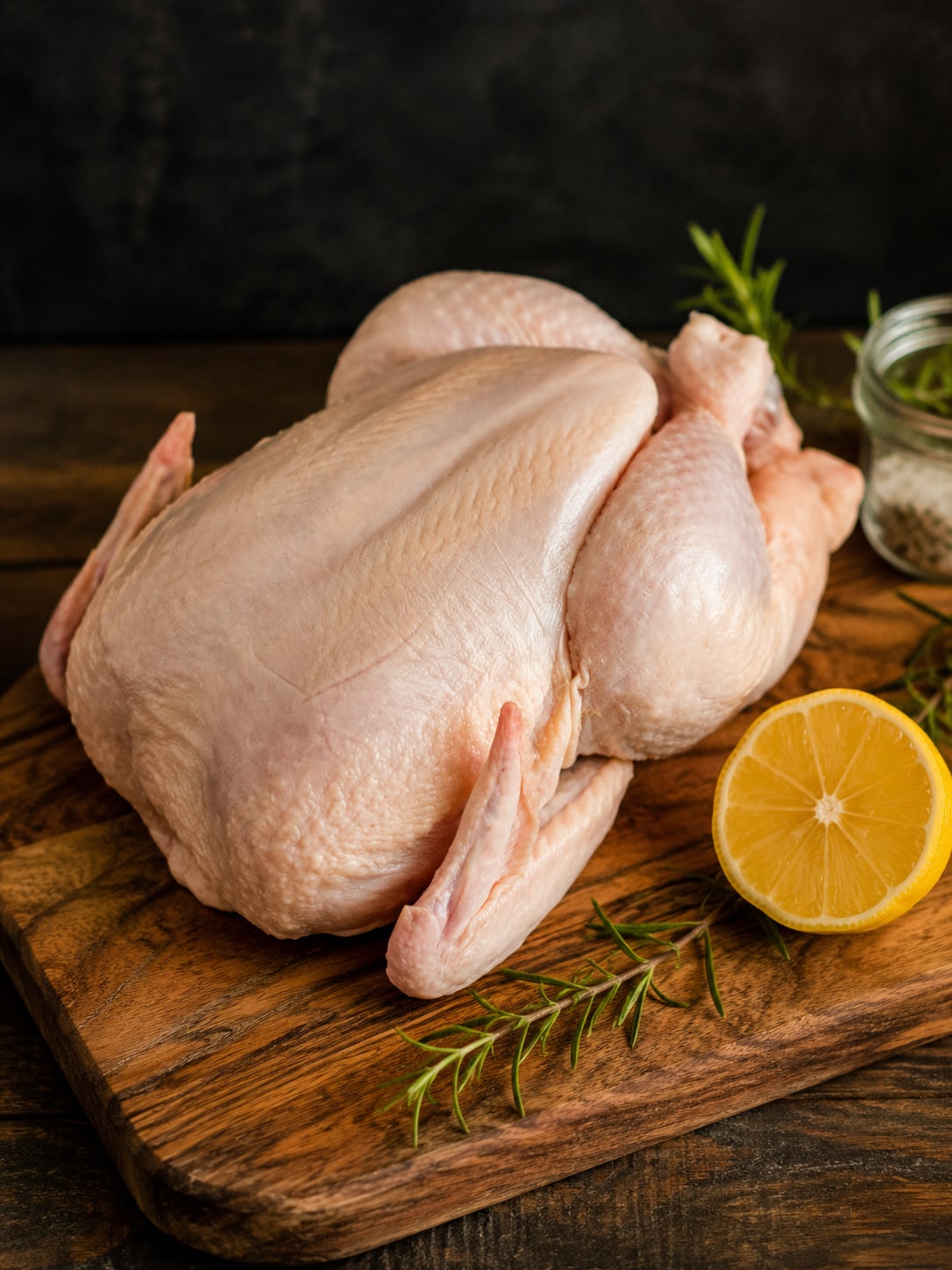 Whole halal chicken prepared for weekly delivery